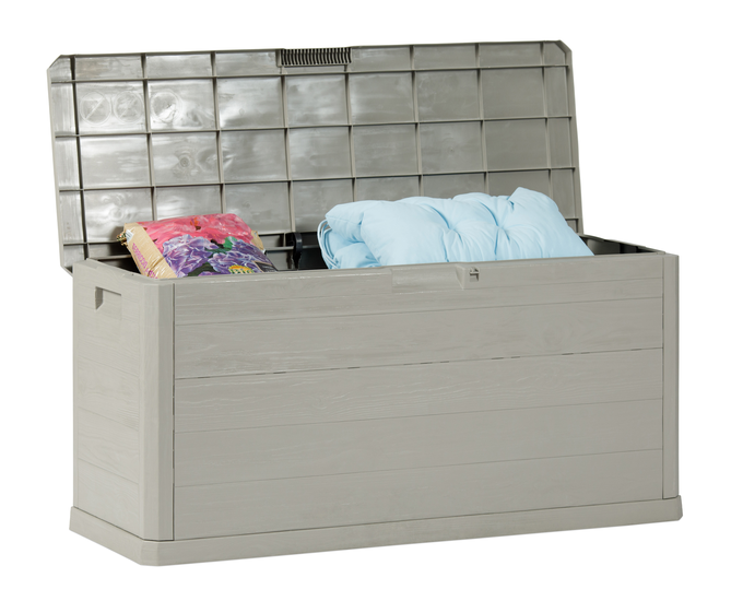 Dekorativer Blumentopf mit geometrischen Mustern und Holzfüßen.