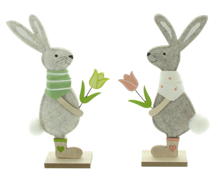 FRANK FLECHTWAREN|Hase Blumenpaar, 2er Set, 12 x 4 x 24 cm, POLYESTER, MDF, METALL, KUNSTFELL