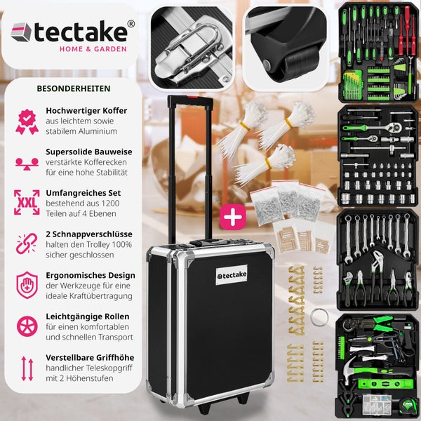Vielseitiger Werkzeugkoffer Trolley von tectake mit Werkzeugen und Zubehör