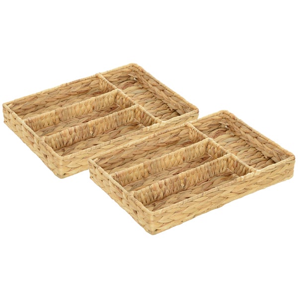 HOMCOM 2er-Set Aufbewahrungskorb, geflochtener Körbe aus Wasserhyazinthe, zum Aufbewahrung und Organisieren, für Wohnzimmer, Küche, Schlafzimmer, 36 x 26 x 5 cm, Naturholz