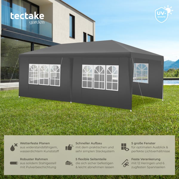 Pavillon tectake Novara wasserdicht 6 x 3 m, im Stecksystem grau
