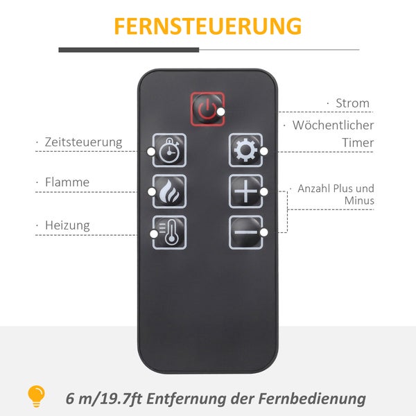HOMCOM Elektrokamin Standkamin mit Heizung, 3D LED-Flammeneffekt, Regal, 1800 W Elektrischer Kamin mit Fernbedienung, Timer, Überhitzungsschutz für Wohnzimmer, Schlafzimmer, Weiß