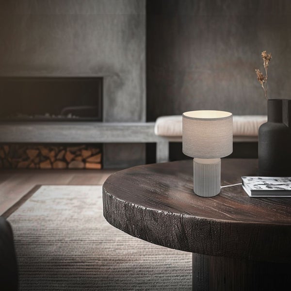 Tischlampe Tischleuchte Wohnzimmer Schlafzimmer Stoffschirm Keramikfuß