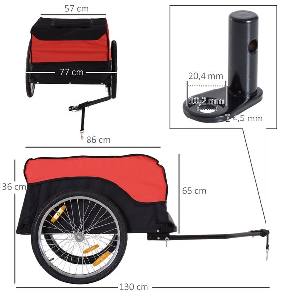 HOMCOM Fahrradanhänger, Lastenanhänger,  Belastbarkeit max. 40 kg, 130 x 77 x 65 cm, Stahl, Oxford, Rot-Schwarz