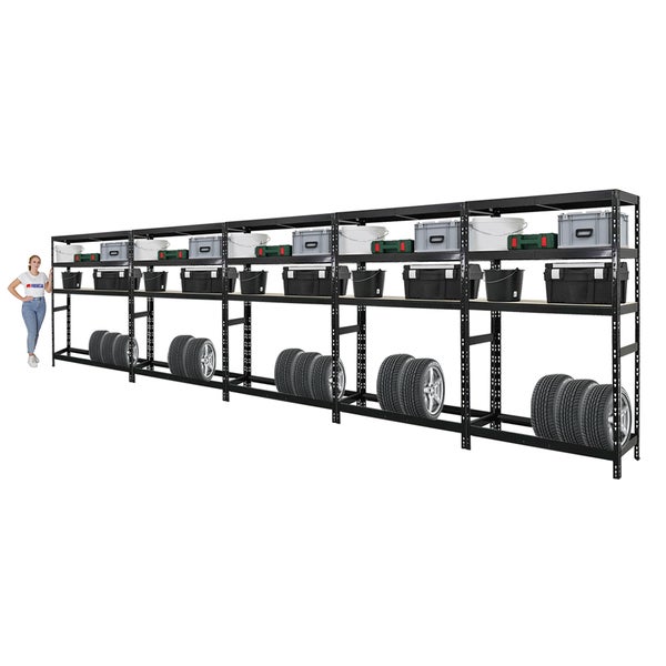 PROREGAL Mega Deal 5x Reifenregal Tiger HxBxT 180 x 120 x 40 cm bis zu 6 Reifen auf 1 Ebene mit 3 Fachboden Schwarz