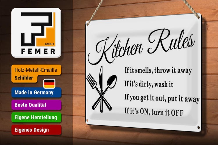 Blechschild Spruch 30x20cm Kitchen Rules Küche Regeln