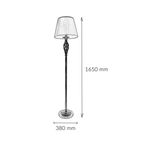 Abbildung einer Stehlampe mit den Maßen 1650 mm Höhe und 380 mm Durchmesser