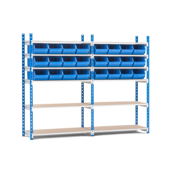 PROREGAL Fachbodenregal MAXIMUS mit 80x Sichtlagerboxen à 15,3L Fachlast 130kg Komplettregal HxBxT 200x200x40cm 10 Ebenen Lichtblau/Lichtgrau