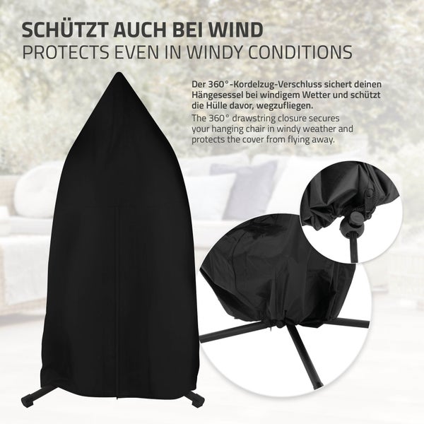 ML-Design Hängesessel Abdeckung mit Reißverschluss und Kordelzug, 190x115 cm, Wasserdicht, Winddicht, UV-Beständig, Schwerlast Reißfest Oxford Gewebe, Hängestuhl Hängekorb Schwingsessel Schutzhülle