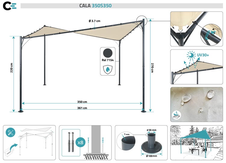 Pavillon Sonnensegel CALA 350S350 Beige