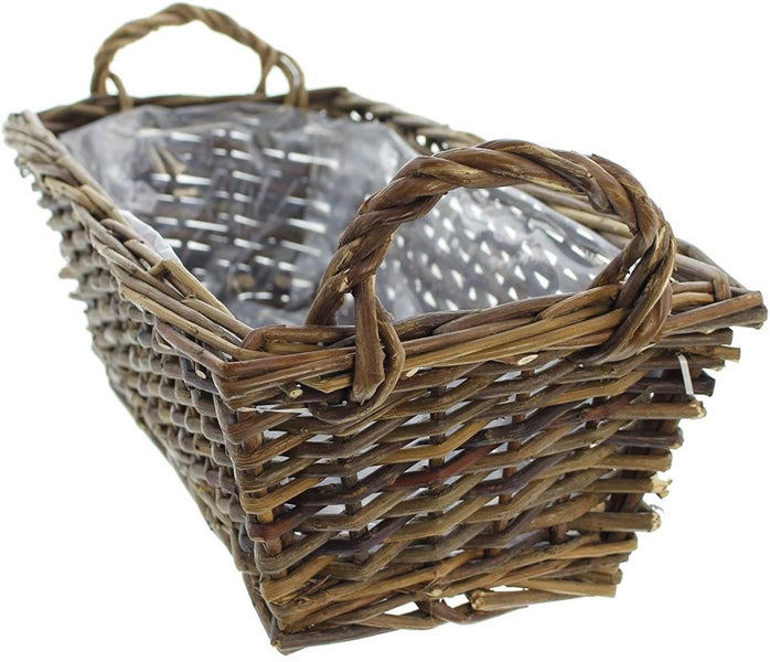 Dekoleidenschaft Pflanzkasten aus Weide, eckig, 53 cm lang, natur, Balkonkasten, Blumenkasten für Draußen, Pflanzgefäß