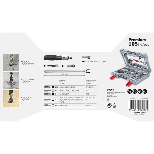 Bohrer-Bit-Set im geöffneten Werkzeugkoffer mit Bosch Logo