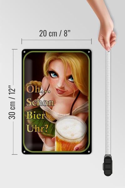 Blechschild Spruch 20x30cm Pinup Oh schon Bier Uhr