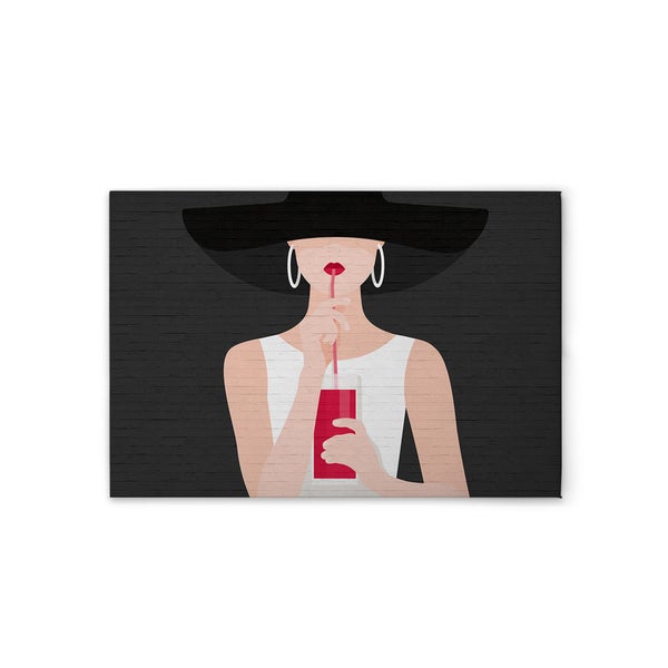 Wandbild mit einer Frau, die ein Getränk trinkt