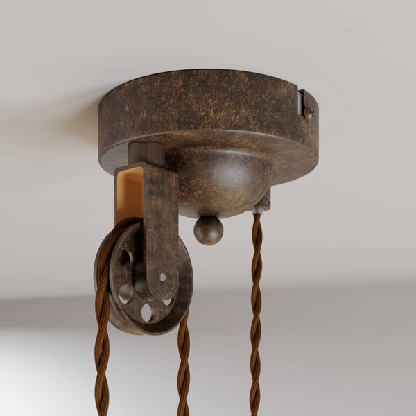 Deckenleuchte mit Seilzug und Umlenkrolle