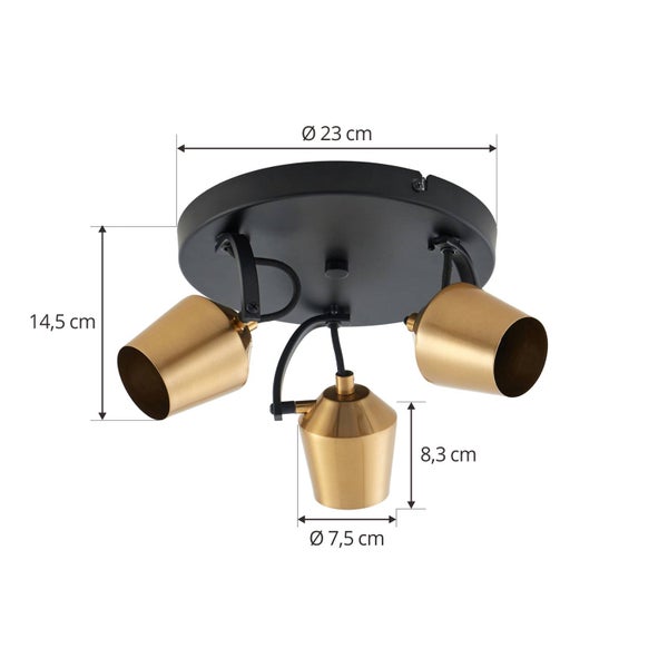 Lindby Strahler Sylveria (Modern) in Gold / Messing aus Metall (3 flammig, GU10) - Deckenlampe Deckenleuchte Lampe Spot Wohnzimmerleuchte