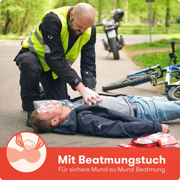PURAHELP Motorrad Verbandskasten nach aktueller Norm 2024 DIN 13167 (StVO konform) - Inkl. Warnweste & Beatmungstuch - Motorrad Erste Hilfe Set 2024 Mini Klein