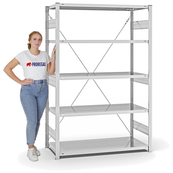PROREGAL Fachbodenregal Stecksystem T-Profil Heavy-Duty Grundregal HxBxT 200 x 130 x 60 cm 5 Ebenen Fachlast 330 kg Einseitig Nutzbar Lichtgrau