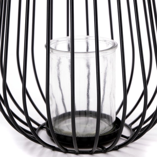 Laterne Balto 40x20 cm, Metall, mit Windlicht-Glaseinsatz schwarz