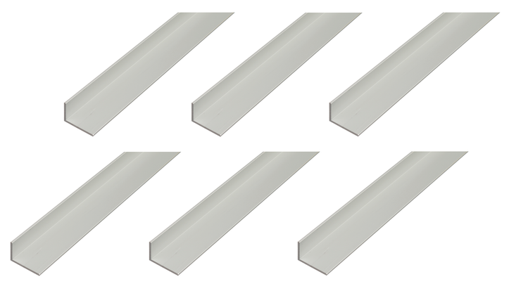 Set aus sechs Aluminium Winkelprofilen als stabiles Metallprofil für verschiedene Bauvorhaben