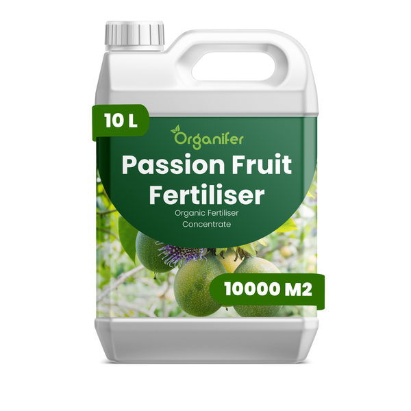 Organifer Passionsfrucht-Dünger, organisches Düngerkonzentrat im weißen 10 Liter Kunststoffkanister für 10000 Quadratmeter.
