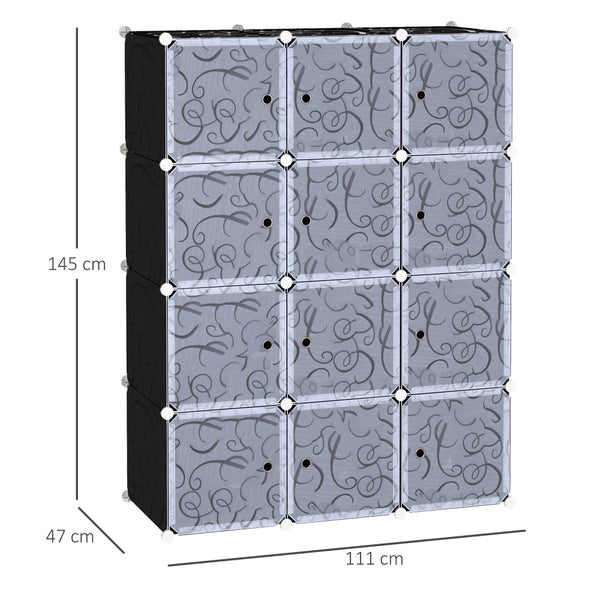 HOMCOM Kleiderschrank DIY Garderobe Regalsystem Steckregal Würfel Garderobenschrank mit Kleiderstange 2 + 6 Fächer aus PP Schwarz + Weiß 111 x 47 x 145 cm