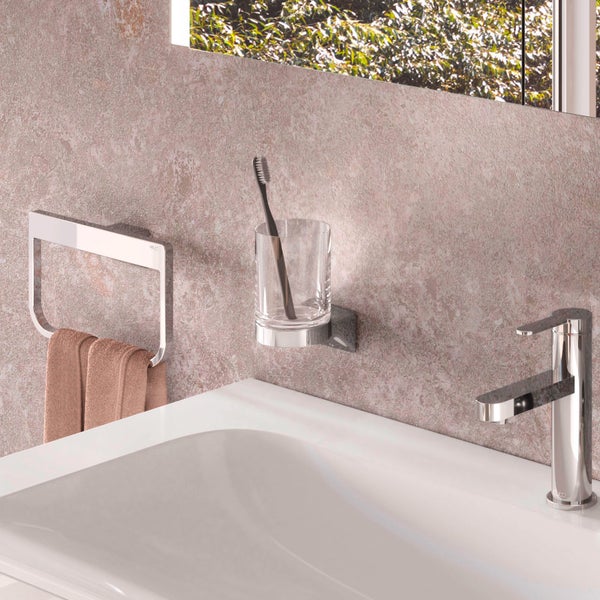 KEUCO Rose Glashalter mit Echtkristall-Glas, zum Kleben/Schrauben, chrom