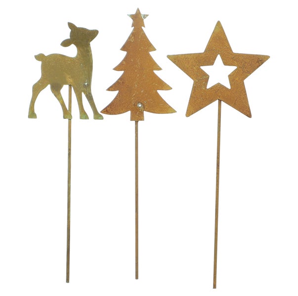 FRANK FLECHTWAREN | Metallstecker Weihnachtswald, 9er Set, METALL, ca. GH 16 cm