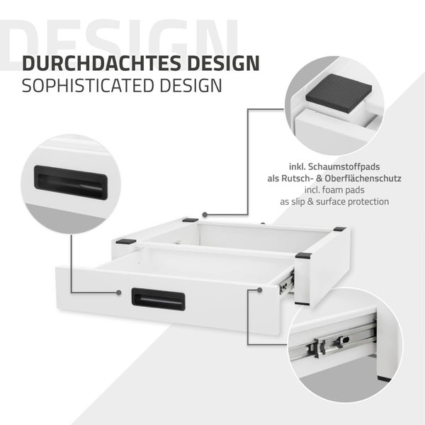 ML-Design Verbindungsrahmen für Waschmaschine und Trockner mit ausziehbarer Schublade, Stahl, 60x55cm, Weiß, rutschfest, Zwischenbausatz Universal Zwischenrahmen Zwischenbaurahmen Trocknersäule