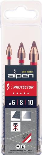 Alpen C Protector Bohrerset, Größen 6, 8 und 10 Millimeter