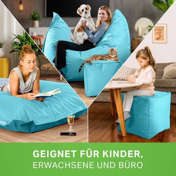 Green Bean 2er Set XXL Sitzsack inkl. Pouf fertig befüllt mit EPS-Perlen - Riesensitzsack 140x180 Lounge Sitz-Kissen Bean-Bag Chair  - Aquamarin