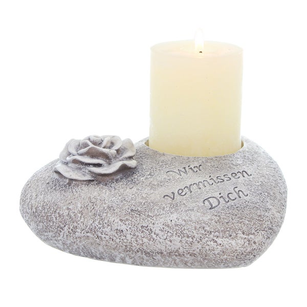 Herzförmiger Grabschmuck mit Rosenmotiv und der Inschrift 'Wir vermissen Dich'
