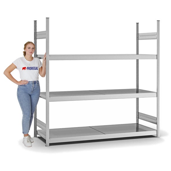 PROREGAL Weitspannregal Stecksystem T-Profil Grundregal HxBxT 200x200x60 cm 3 Ebenen Stahlplatten Fachboden Fachlast 350 kg Verzinkt