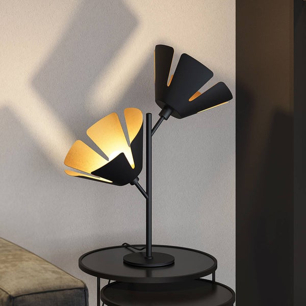 Lucande Tischlampe Jemmily (Design, Modern) in Schwarz aus Aluminium (2 flammig E14) - Designer Tischleuchte Schreibtischlampe Nachttischlampe Wohnzimmerleuchte