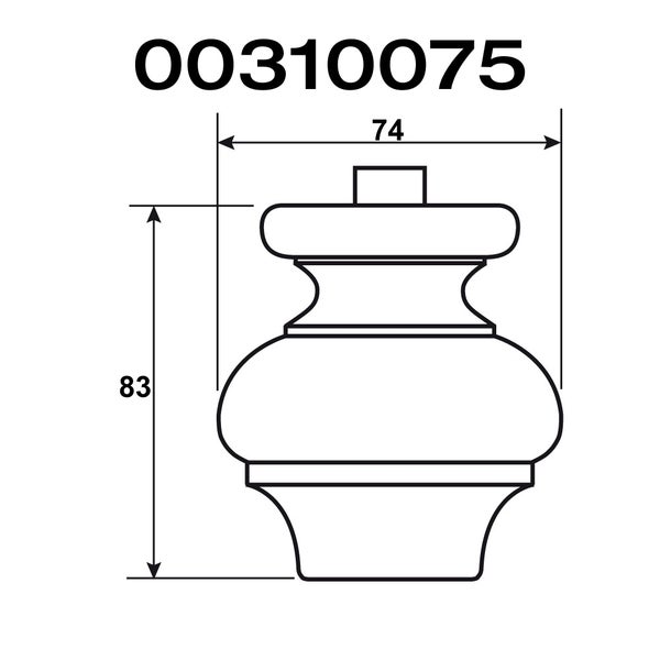 Technische Zeichnung eines Möbelfußes mit den Maßen 74 und 83