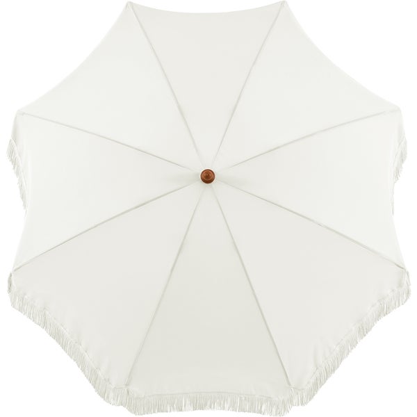 Weißer Sonnenschirm mit Fransen
