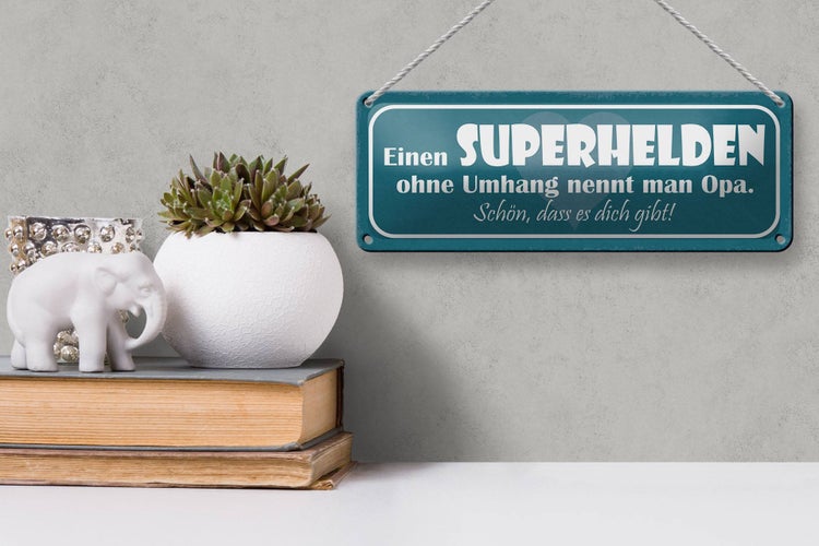 Blechschild Spruch 27x10cm Opa Superheld ohne Umhang schön Dekoration