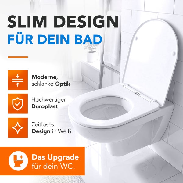 Wandhänge WC mit Slim Design Sitz aus Duroplast in moderner Optik für das Badezimmer.