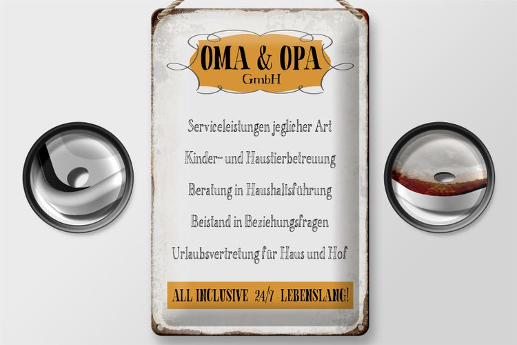 Blechschild Spruch 20x30cm Oma Opa GmbH 24/7 lebenslang