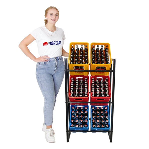 Regalwagen mit Getränkekisten und Proregal Logo