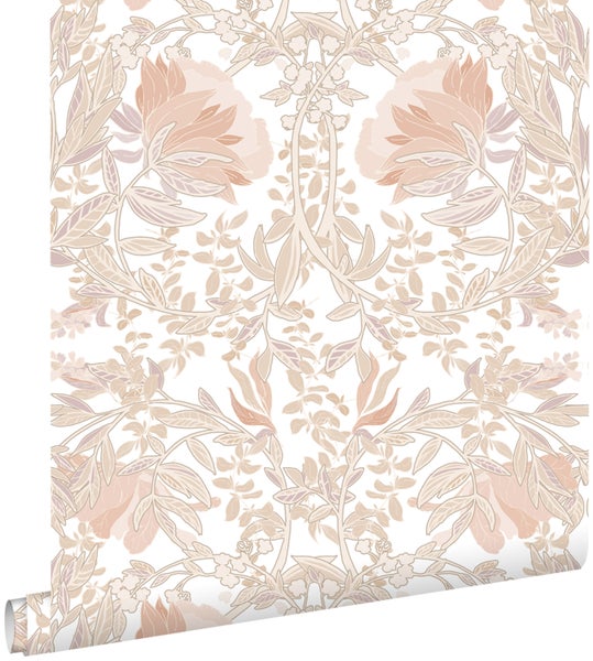 ESTAhome Tapete Blumenmuster im Jugendstil Sandbeige und Terrakotta - 0.53 x 10.05 m - 139613