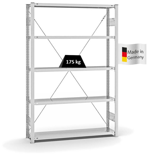 PROREGAL Fachbodenregal Stecksystem T-Profil Light-Duty Grundregal HxBxT 200 x 130 x 30 cm 5 Ebenen Fachlast 175 kg Einseitig Nutzbar Lichtgrau