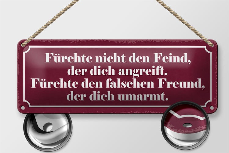 Blechschild Spruch 27x10cm fürchte nicht den Feind der Dekoration