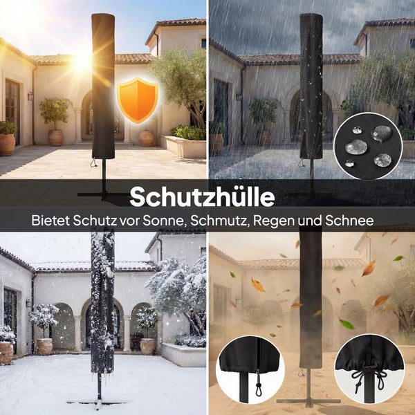 Schutzhülle für Sonnenschirm zum Schutz vor Sonne, Regen, Schnee und Schmutz, wasserabweisendes Material mit Kordelzug.