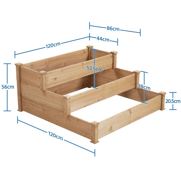 Pflanztisch aus Holz, dreistufig, mit Maßangaben
