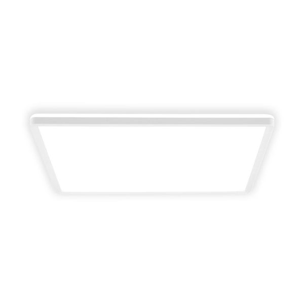 Quadratisches LED Panel mit neutralweißem Licht, Hintergrundbeleuchtungseffekt, Schutzart IP44 und B.K.Licht Logo.