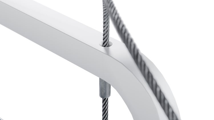 Detailansicht einer Aufhängung mit Stahlseil