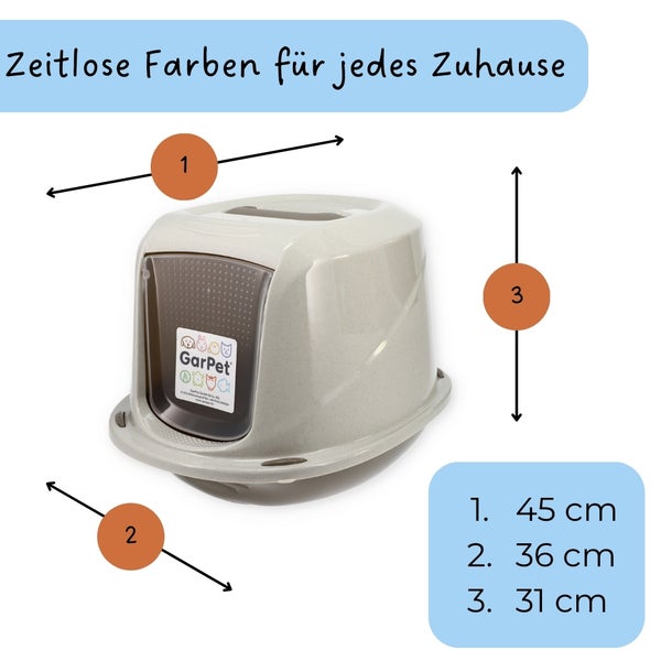 Katzentoilette mit den Maßen 45 cm x 36 cm x 31 cm