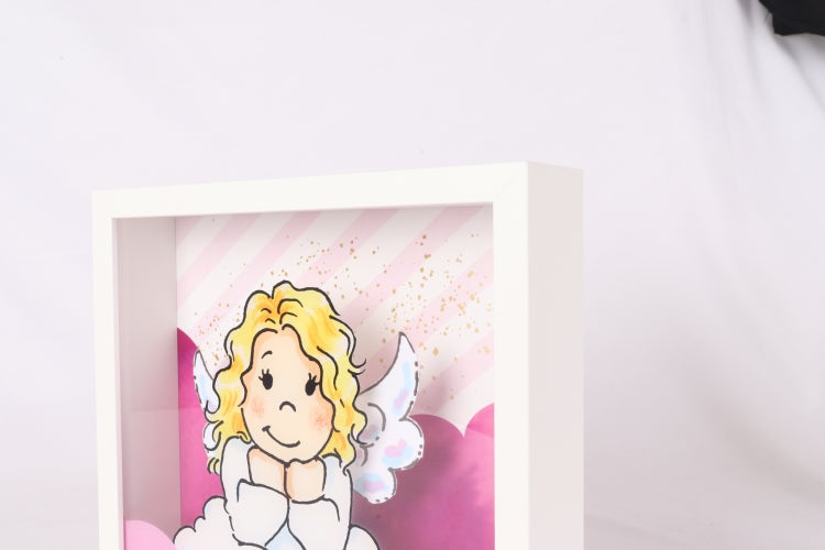 3D Bild mit Wackelflügeln | Solarbetrieben | Engel | Schutzengel | Bild | Kinderzimmer | Format: 27x27 cm | Schutzengel Rosa