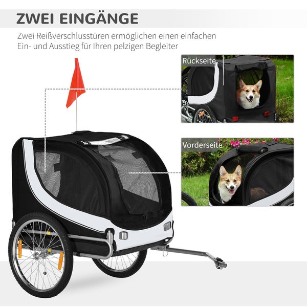 PawHut Fahrradanhänger, L130 x B73 x H90 cm, 600D Oxford, Stahlrohr, Weiß+Schwarz